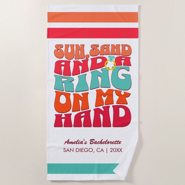 Beach Bachelorette Party Groovy Sun Sand Ring Towel (Front)