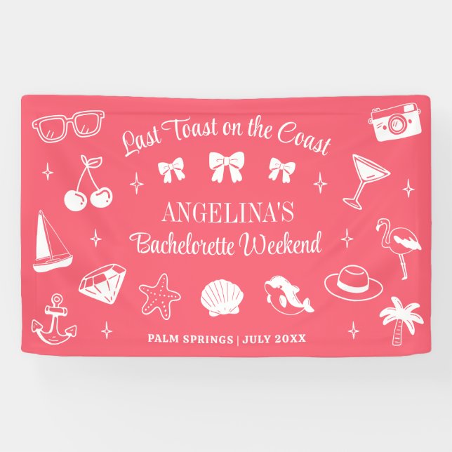 Beach Bachelorette Party Last Toast Coral Pink Banner (Horizontal)
