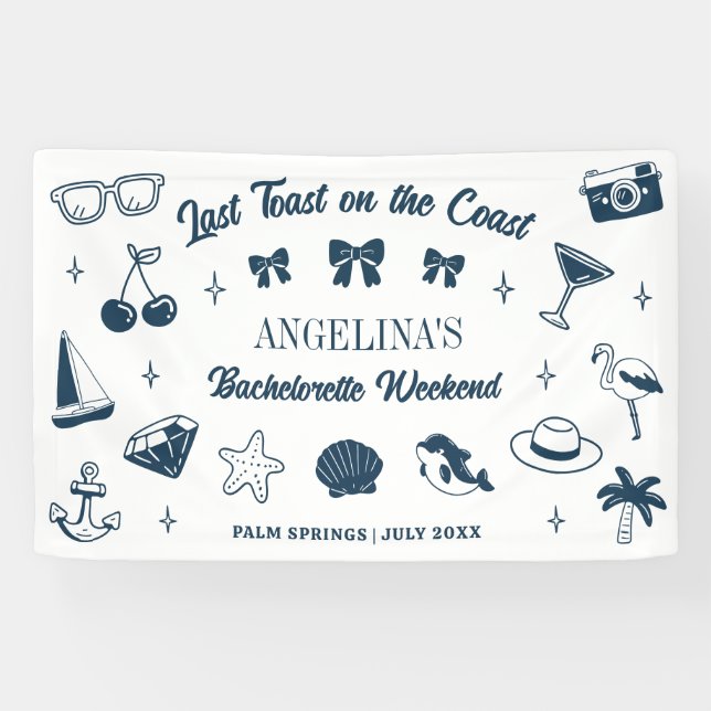 Beach Bachelorette Party Last Toast Doodle Art Banner (Horizontal)