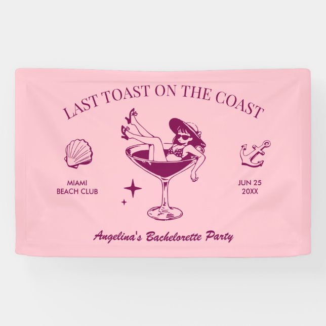 Beach Bachelorette Party Last Toast On The Coast Banner (Horizontal)