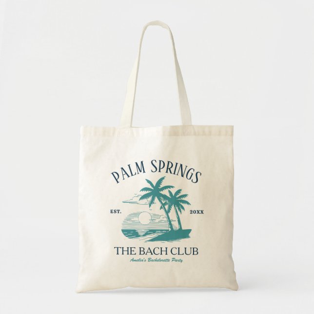 Beach Bachelorette Party Palm Springs Bach Club Tote Bag (Front)