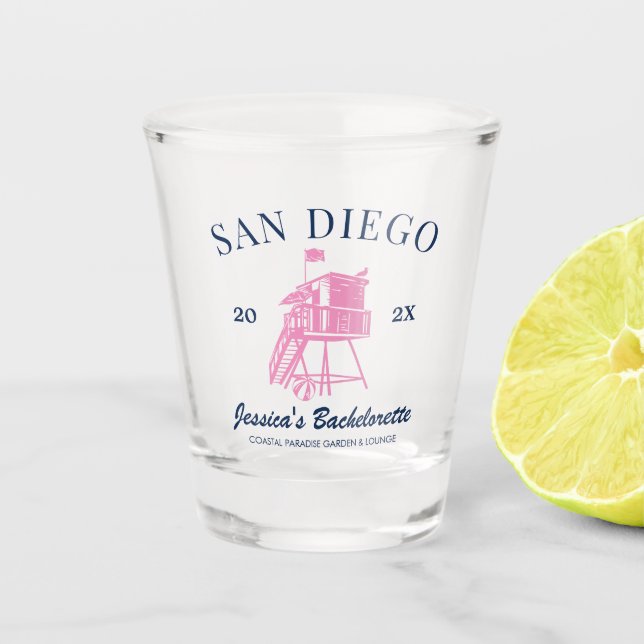 Beach Bachelorette Party Personalised Bridesmaid Shot Glass (Front)