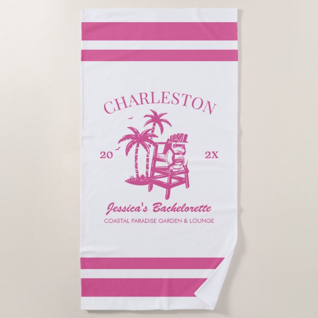 Beach Bachelorette Party Pink Custom Bridesmaid Towel (Front)