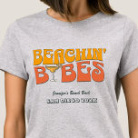 Beach Bachelorette Party Retro Beachin Babes T-Shirt<br><div class="desc">Make a splash at your upcoming bachelorette party with this stunning beach bachelorette party personalised t-shirts. Whether you're celebrating a bach trip, a girls' vacation, or a best friends' holiday, this custom beach bachelorette party t-shirts are the perfect addition to your unforgettable getaway. Add a personal touch to your bachelorette...</div>