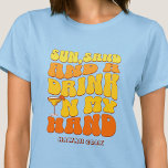 Beach Bachelorette Party Retro Sun Sand Drink T-Shirt<br><div class="desc">Make a splash at your upcoming bachelorette party with this stunning beach bachelorette party personalised t-shirts. Whether you're celebrating a bach trip, a girls' vacation, or a best friends' holiday, this custom beach bachelorette party t-shirts are the perfect addition to your unforgettable getaway. Add a personal touch to your bachelorette...</div>
