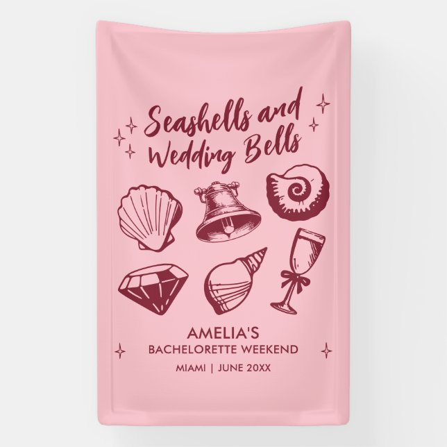 Beach Bachelorette Party Seashells Wedding Bells Banner (Vertical)