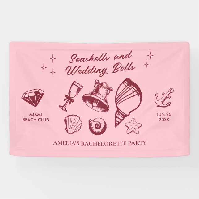 Beach Bachelorette Party Seashells Wedding Bells Banner (Horizontal)