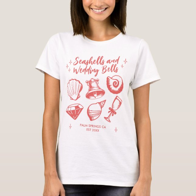 Beach Bachelorette Party Seashells Wedding Bells T-Shirt (Front)