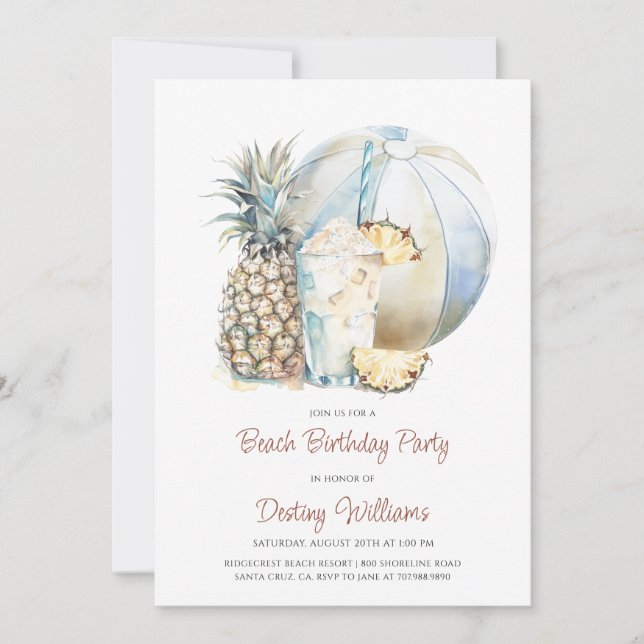 Beach Bachelorette Party Watercolor  Invitation (Front)