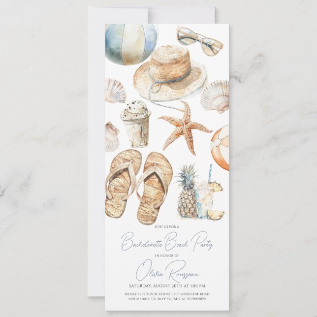 Beach Bachelorette Party Watercolor  Invitation (Front)