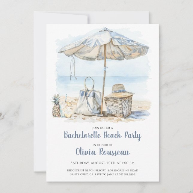 Beach Bachelorette Party Watercolor  Invitation (Front)