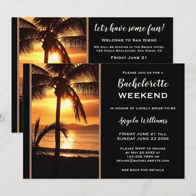 Beach Bachelorette Weekend Itinerary Invitation (Front/Back)