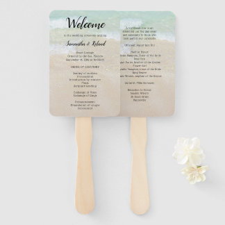 Beach Background Fan Wedding Programs Welcome