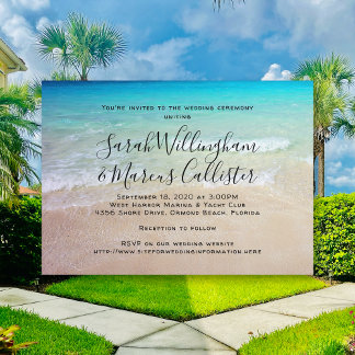 Beach Background Simple Seaside Wedding Ceremony Invitation
