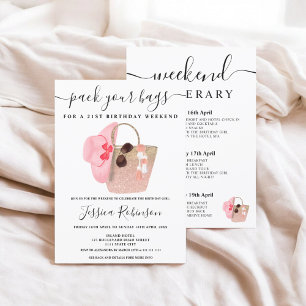 Beach bag birthday glitter program weekend invitation