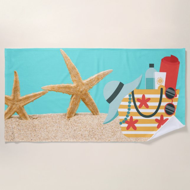 Beach bag starfish Beach Towel (Front)
