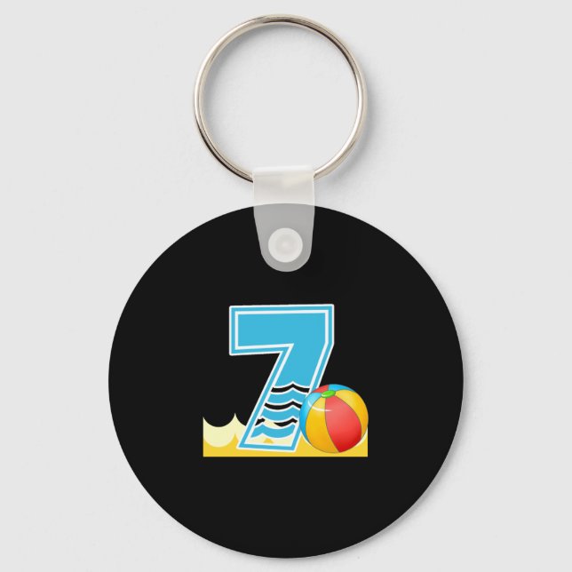 Beach ball 7th birthday pool party 7 year old key ring (Front)