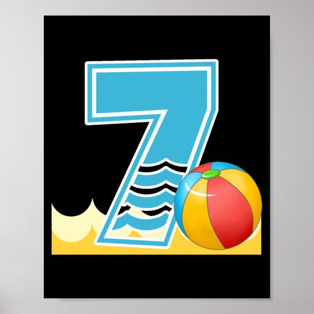 Beach Ball 7th Birthday Pool Party 7 Year Old Poster (Front)