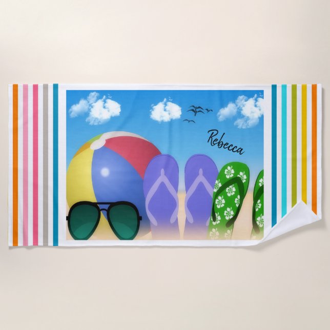 Beach Ball and Flip Flops Towel (Front)