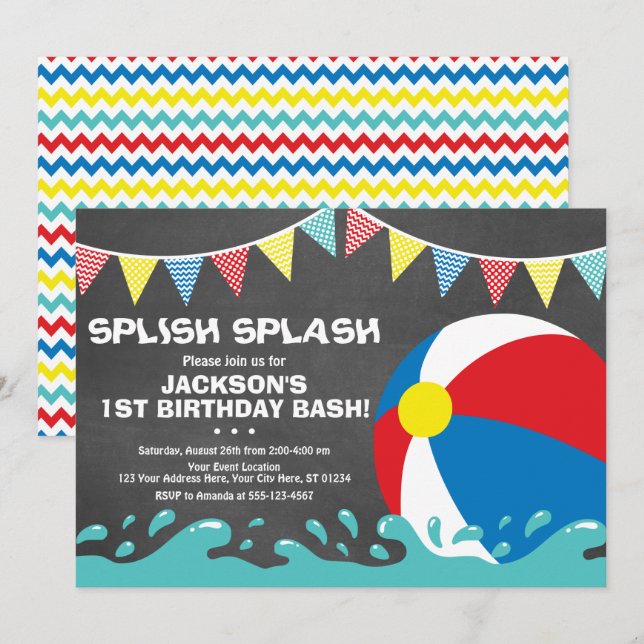 Beach Ball Birthday Invitation | Pool Party Invite (Front/Back)