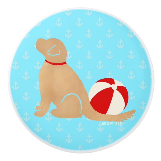Beach Ball Days Dog Baby Blue Dresser Knob (Front)