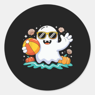 Beach Ball Halloween Ghost Summer Spooky Vacation Classic Round Sticker