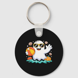 Beach Ball Halloween Ghost Summer Spooky Vacation Key Ring