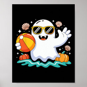 Beach Ball Halloween Ghost Summer Spooky Vacation Poster
