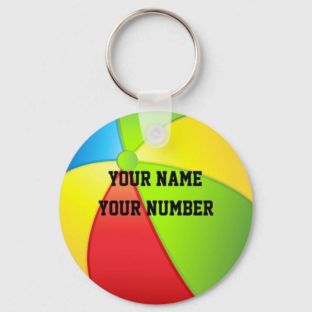 Beach Ball Keychain ID Tag YOUR NAME & Number (Front)
