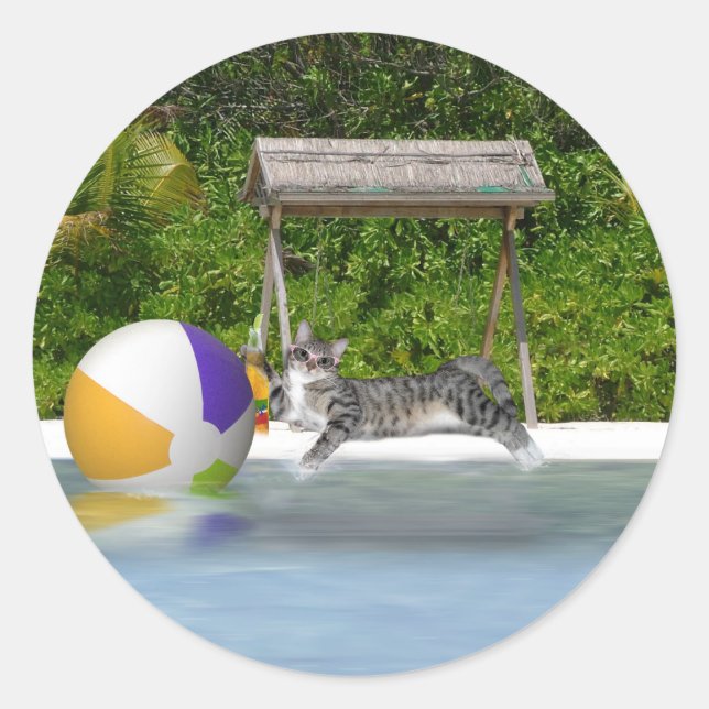 Beach Ball  Kitty Classic Round Sticker (Front)