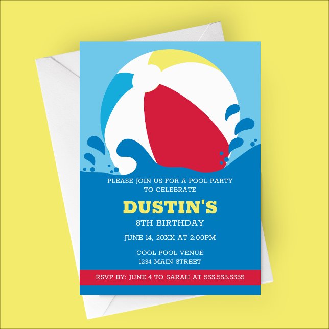 Beach Ball Pool Kid's Birthday Party Invitation (Minimalist Modern Beach Ball Pool Party Kids Birthday Invitation)