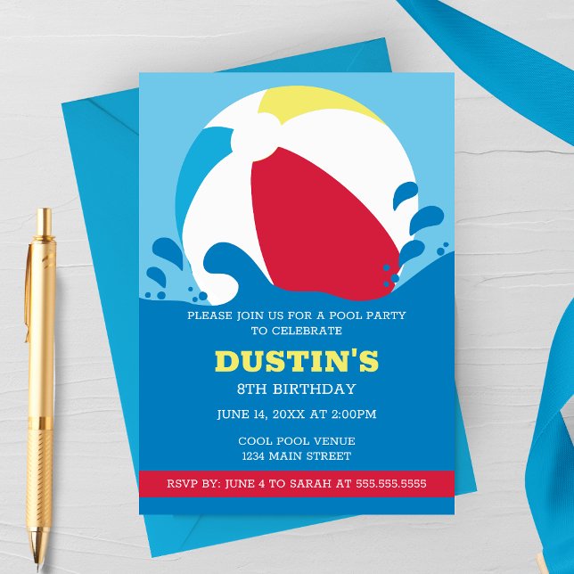 Beach Ball Pool Kid's Birthday Party Invitation (Creator Uploaded)