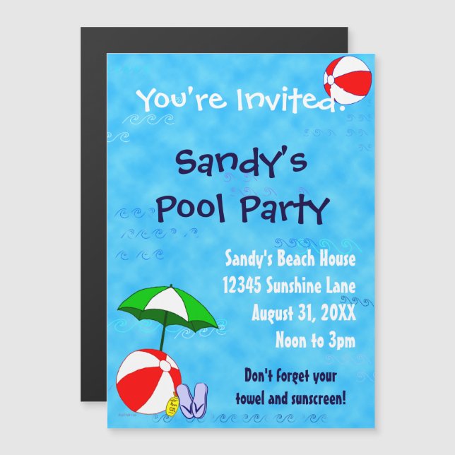 Beach Ball Pool Party Custom Invitation Template (Front/Back)