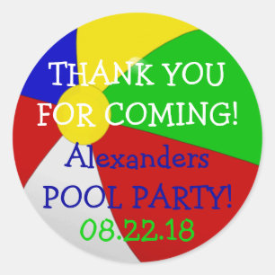 Beach Ball Pool Party Thank You Classic Round Sticker