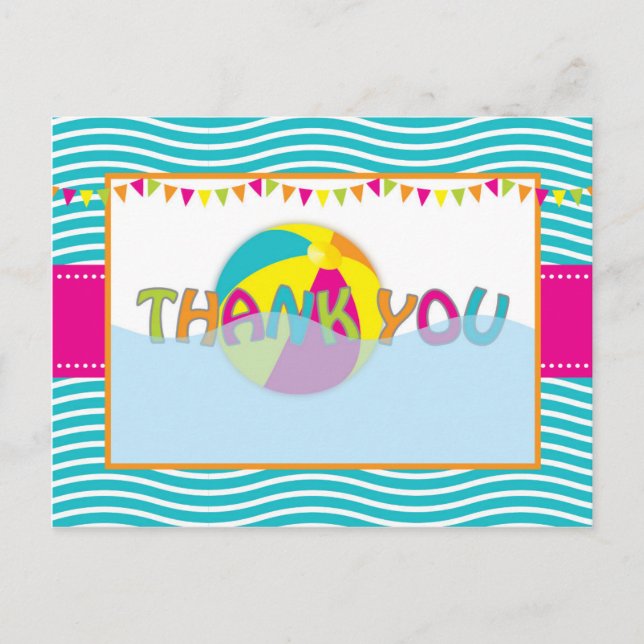 Beach Ball/Pool Party Thank You Post Card (Front)