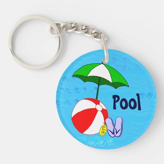 Beach Ball Pool Toys and Umbrella Editable Key Ring (Front)