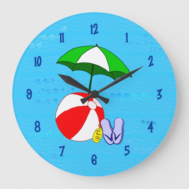 Beach Ball Pool Toys Wall Clock Blue Numbers (Front)