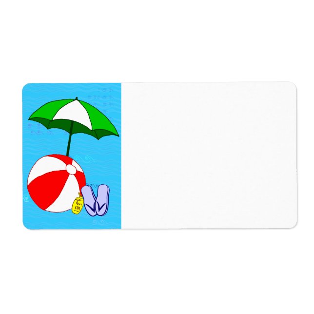 Beach Ball Pool Umbrella Blank Large Label (Front)