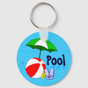 Beach Ball Pool Umbrella Blue Waves Pool Key Chain