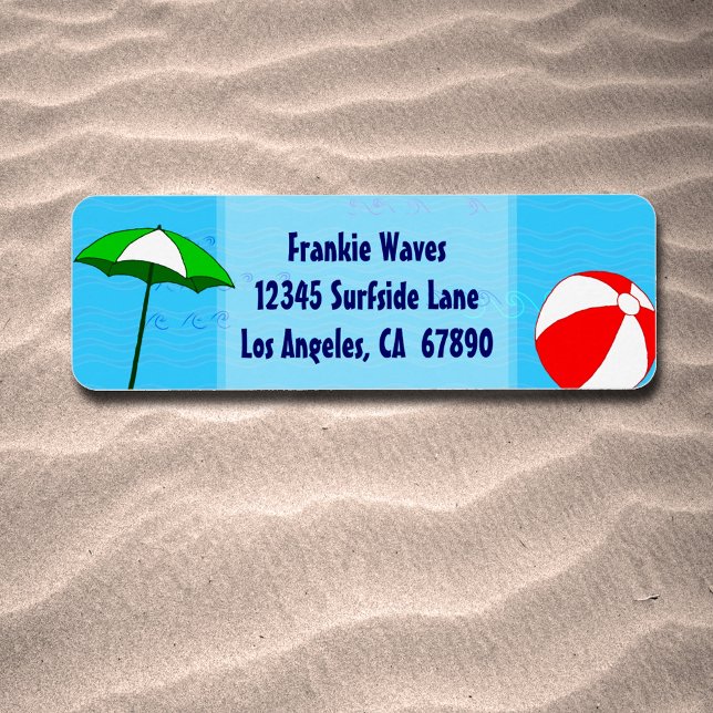 Beach Ball Pool Umbrella Custom Address Label (Beach Ball Pool Umbrella Summer Art)