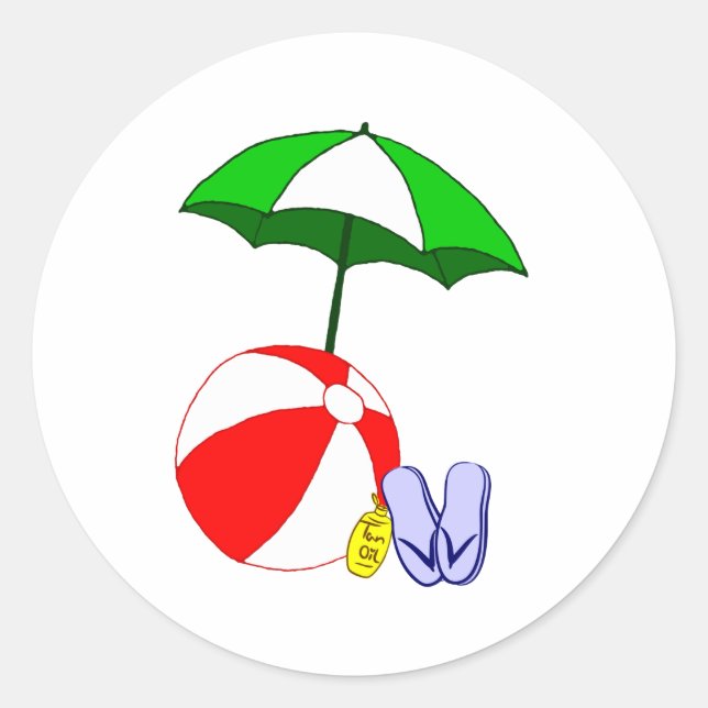 Beach Ball Pool Umbrella Template Classic Round Sticker (Front)