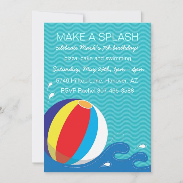 Beach Ball Swimming Birthday Party Invitation (Front)