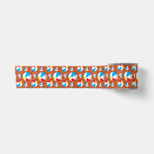 Beach Balls Red Sand Satin Ribbon