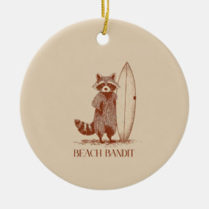 Beach Bandit Racoon Surfer – Funny Vintage Ceramic Tree Decoration