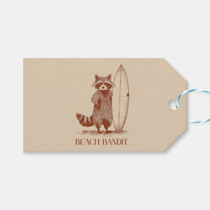 Beach Bandit Racoon Surfer – Funny Vintage Gift Tags