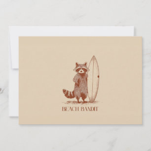 Beach Bandit Racoon Surfer – Funny Vintage Thank You Card