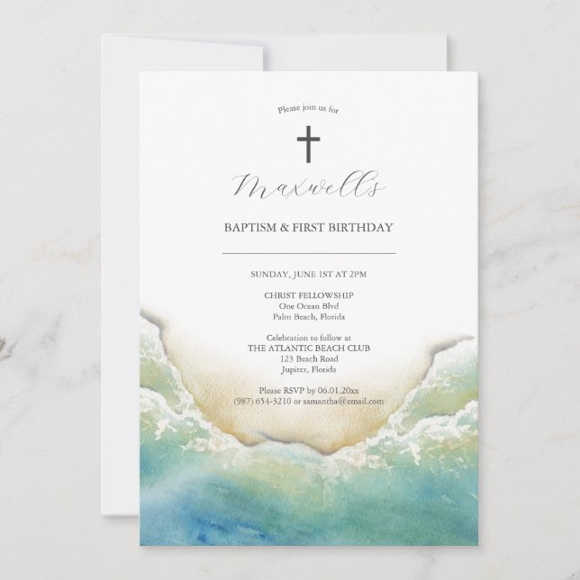 Beach Baptism and First Birthday Invitations (Front)
