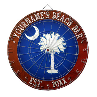 Beach Bar SOUTH CAROLINA FLAG Rustic Brown Border Dartboard