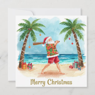 Beach Baseball Christmas with Santa Claus Holiday Card