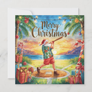 Beach Baseball Christmas with Santa Claus Holiday Card